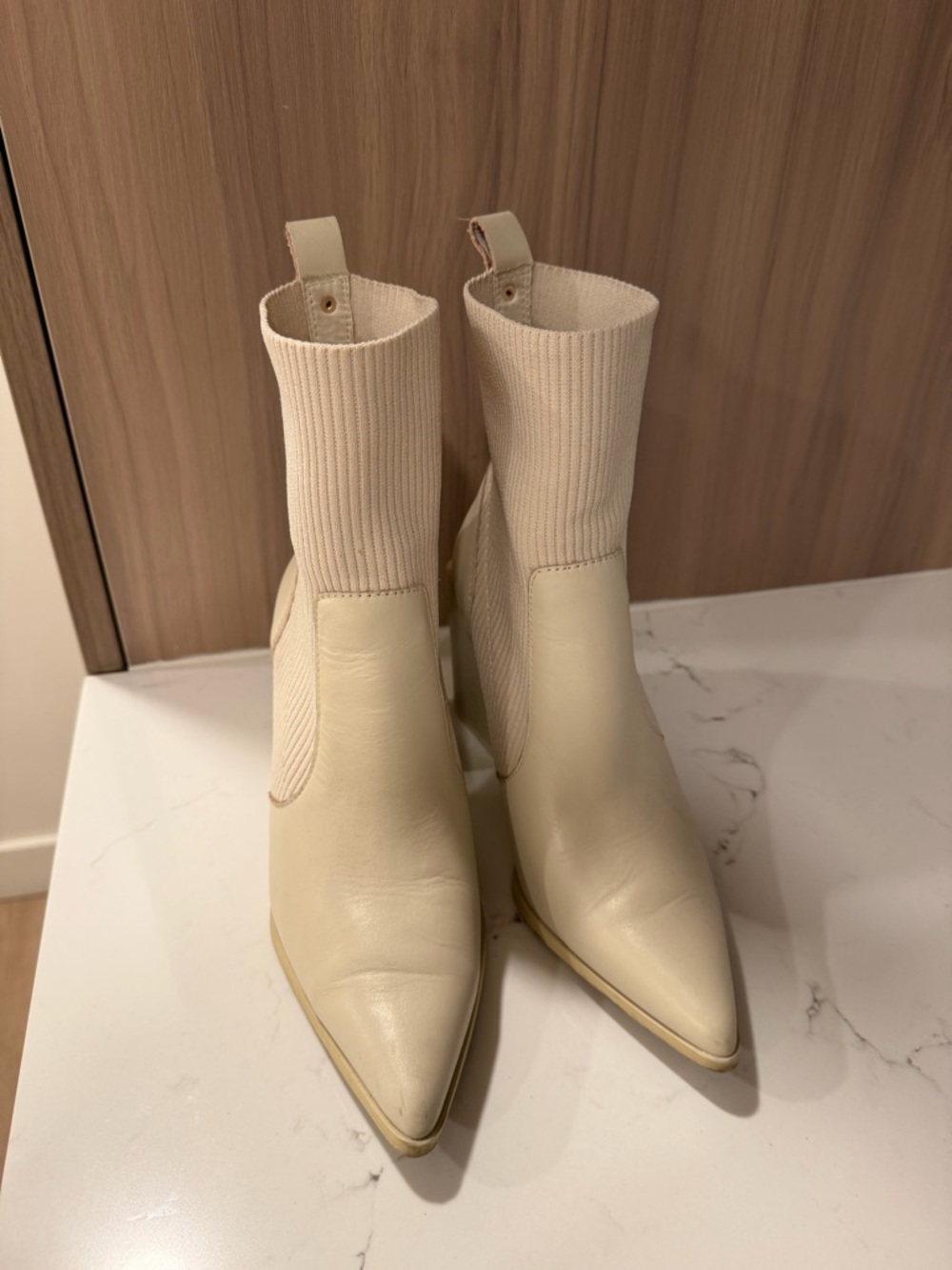 Aldo Cream Pointed-Toe Sock Ankle Boots